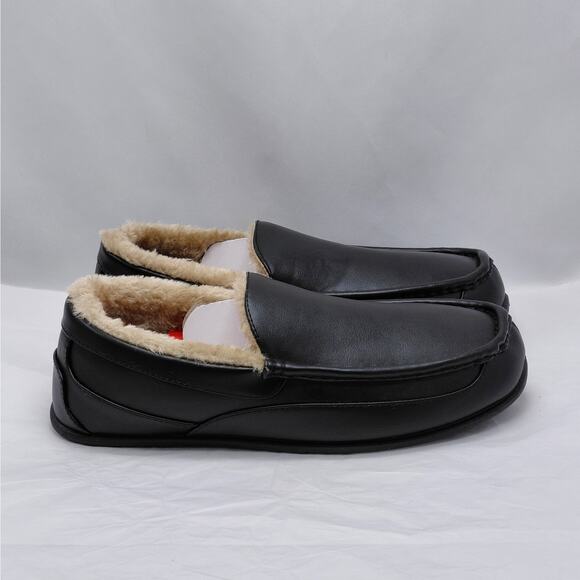 Deer Stags Slipperooz Black Faux Leather Slippers Mens 12M Indoor Outdoor Loafer - Picture 2 of 11